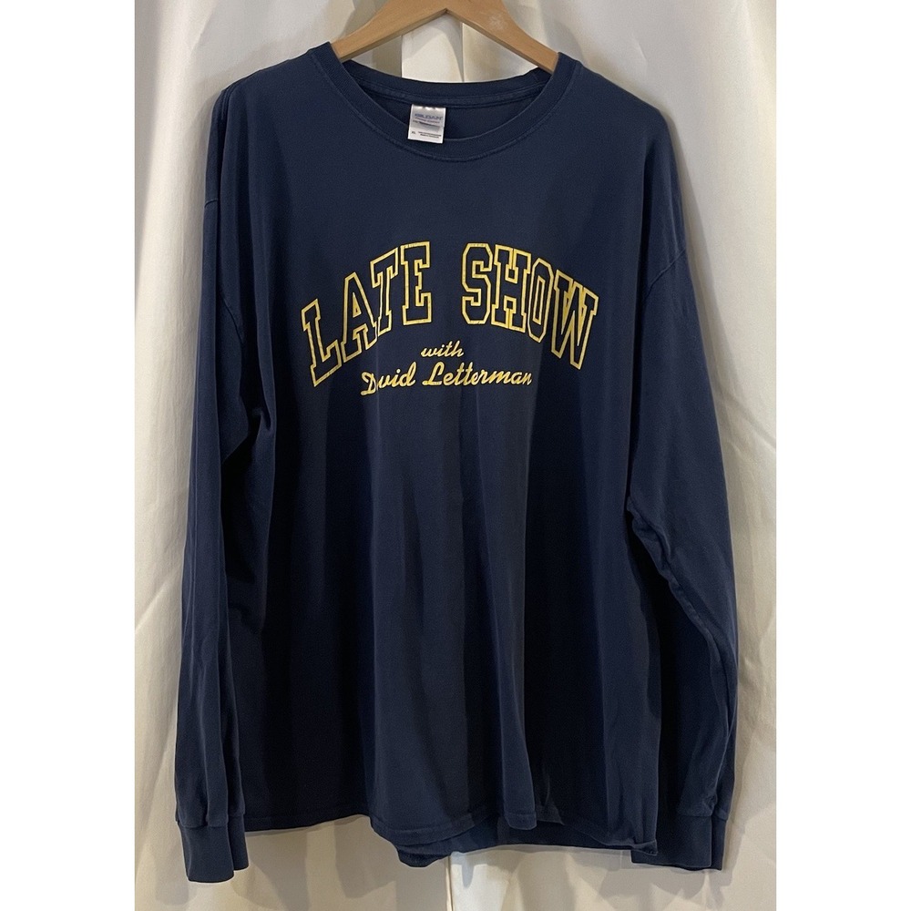 The Late Show David Letterman VTG T Shirt Blue Logo Long‎ Sleeve XL